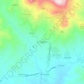 Mapa topográfico Serro Calderaro, altitud, relieve