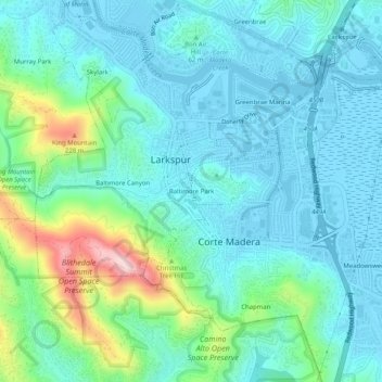 Mapa topográfico Baltimore Park, altitud, relieve