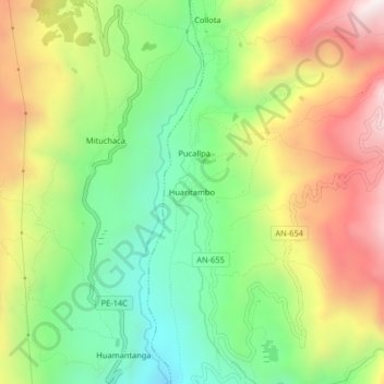 Mapa topográfico Huaritambo, altitud, relieve