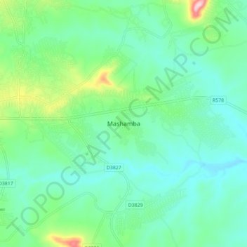 Mapa topográfico Mashamba, altitud, relieve