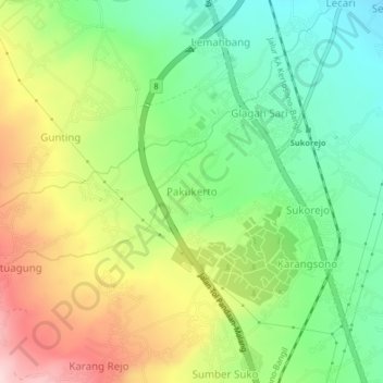 Mapa topográfico Pakukerto, altitud, relieve