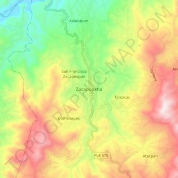 Mapa topográfico Zacapoaxtla, altitud, relieve
