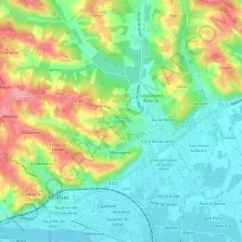 Mapa topográfico Le Fraisse, altitud, relieve