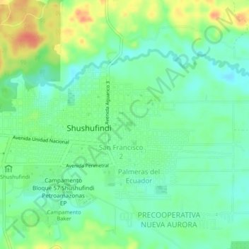Mapa topográfico El Cisne, altitud, relieve