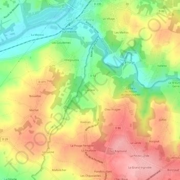 Mapa topográfico Lascaux, altitud, relieve