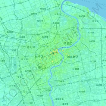 Mapa topográfico Shanghái, altitud, relieve