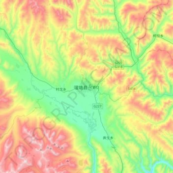 Mapa topográfico 理塘县, altitud, relieve