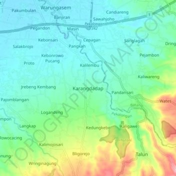 Mapa topográfico Karangdadap, altitud, relieve
