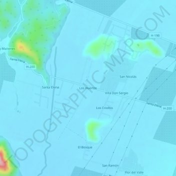 Mapa topográfico Los Huertos, altitud, relieve