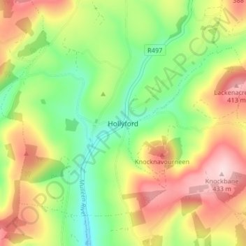 Mapa topográfico Hollyford, altitud, relieve