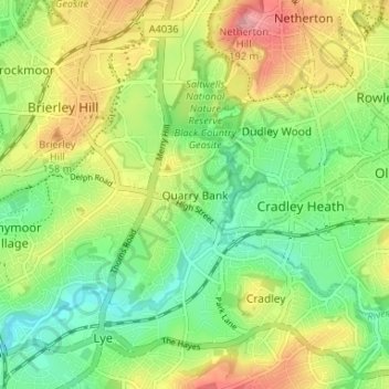 Mapa topográfico Quarry Bank, altitud, relieve