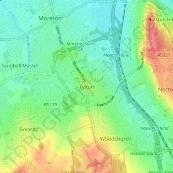 Mapa topográfico Upton, altitud, relieve
