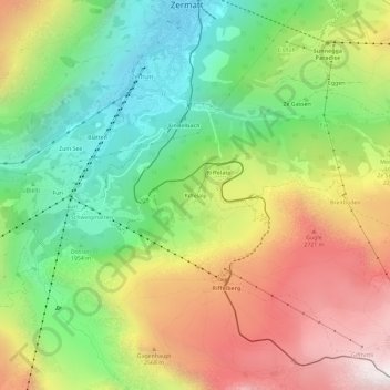 Mapa topográfico Riffelalp, altitud, relieve
