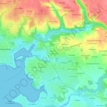 Mapa topográfico Toulmengleuz, altitud, relieve