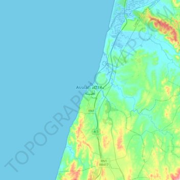 Mapa topográfico Assilah, altitud, relieve