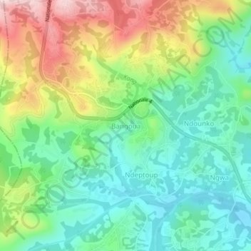 Mapa topográfico Bangoua, altitud, relieve
