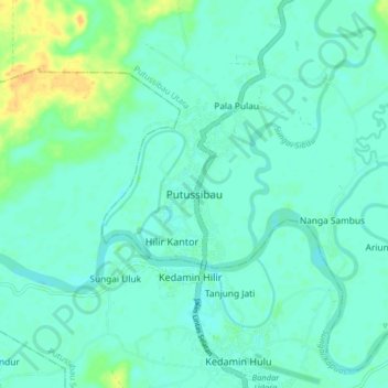 Mapa topográfico Putussibau, altitud, relieve