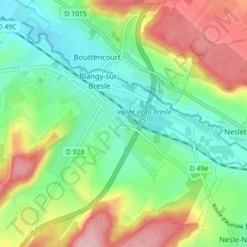 Mapa topográfico Fontaine, altitud, relieve
