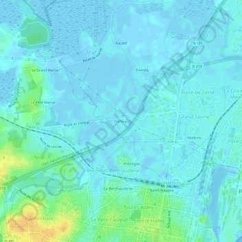 Mapa topográfico Trefféac, altitud, relieve