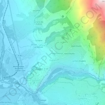 Mapa topográfico La Rua d'Aval, altitud, relieve
