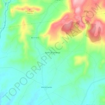 Mapa topográfico Boada de Villadiego, altitud, relieve
