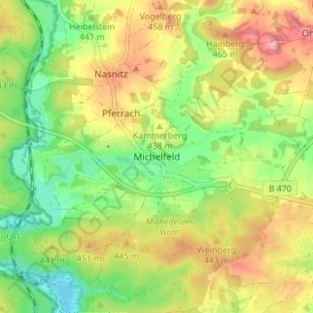 Mapa topográfico Michelfeld, altitud, relieve