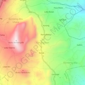 Mapa topográfico Patongloan, altitud, relieve