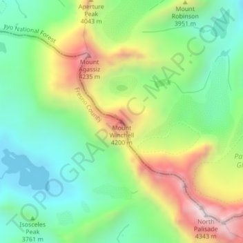 Mapa topográfico Mount Winchell, altitud, relieve