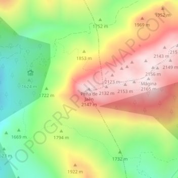 Mapa topográfico Peña de Jaén, altitud, relieve
