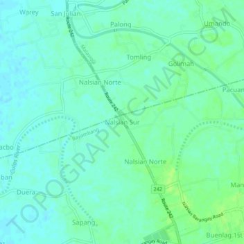 Mapa topográfico Nalsian Sur, altitud, relieve