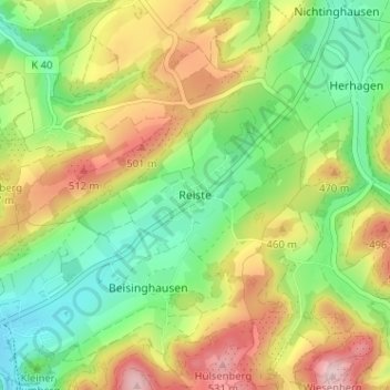 Mapa topográfico Reiste, altitud, relieve
