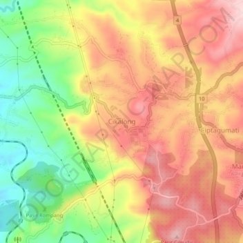 Mapa topográfico Cikalong, altitud, relieve