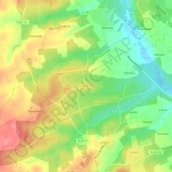 Mapa topográfico Les Potiers, altitud, relieve