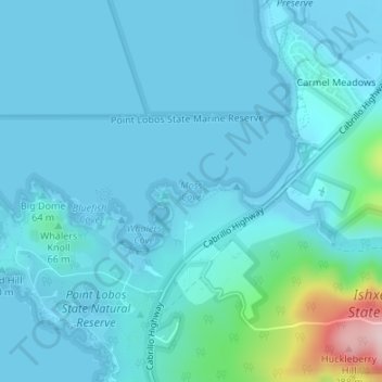 Mapa topográfico Moss Cove, altitud, relieve