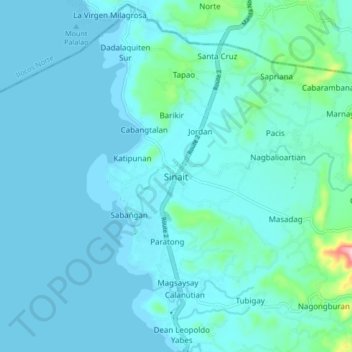 Mapa topográfico Sinait, altitud, relieve
