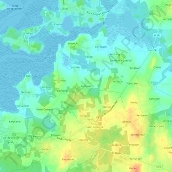 Mapa topográfico Kernours, altitud, relieve