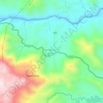 Mapa topográfico Sacramento Valley, altitud, relieve