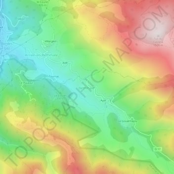 Mapa topográfico Samortein, altitud, relieve