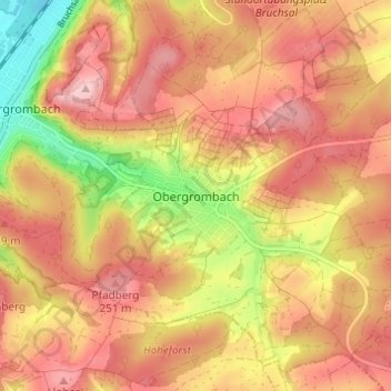 Mapa topográfico Obergrombach, altitud, relieve