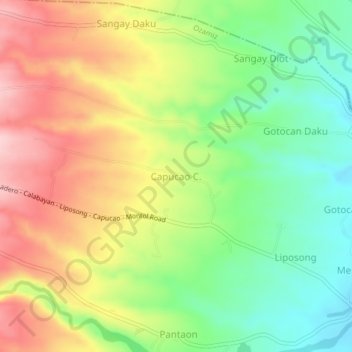 Mapa topográfico Capucao C., altitud, relieve
