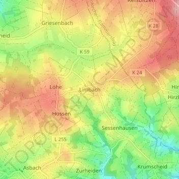 Mapa topográfico Limbach, altitud, relieve