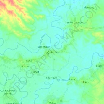 Mapa topográfico Quirino, altitud, relieve