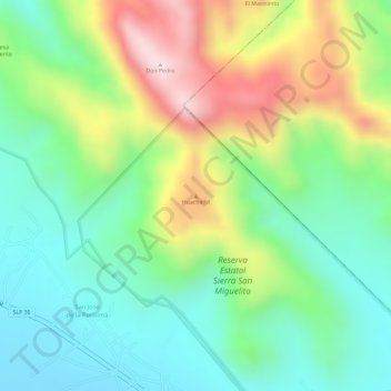 Mapa topográfico Huachichil, altitud, relieve