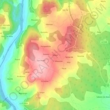Mapa topográfico Fental, altitud, relieve