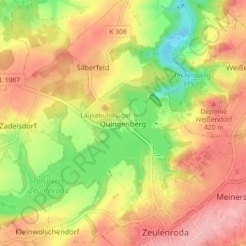 Mapa topográfico Quingenberg, altitud, relieve