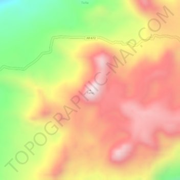 Mapa topográfico Ticlla, altitud, relieve