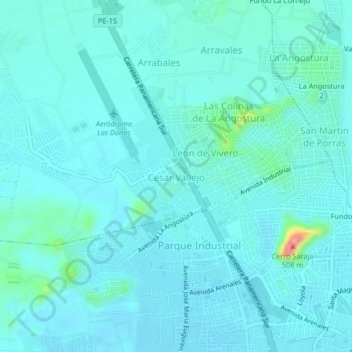 Mapa topográfico Cesar Vallejo, altitud, relieve