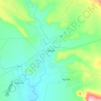 Mapa topográfico Cacadu, altitud, relieve