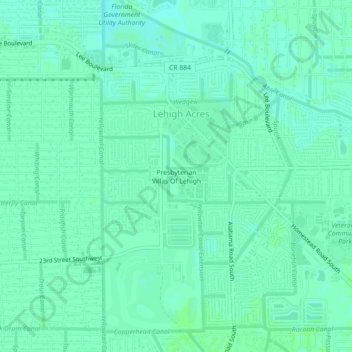 Mapa topográfico Presbyterian Villas Of Lehigh, altitud, relieve