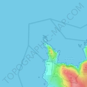 Mapa topográfico Cabo Villano, altitud, relieve
